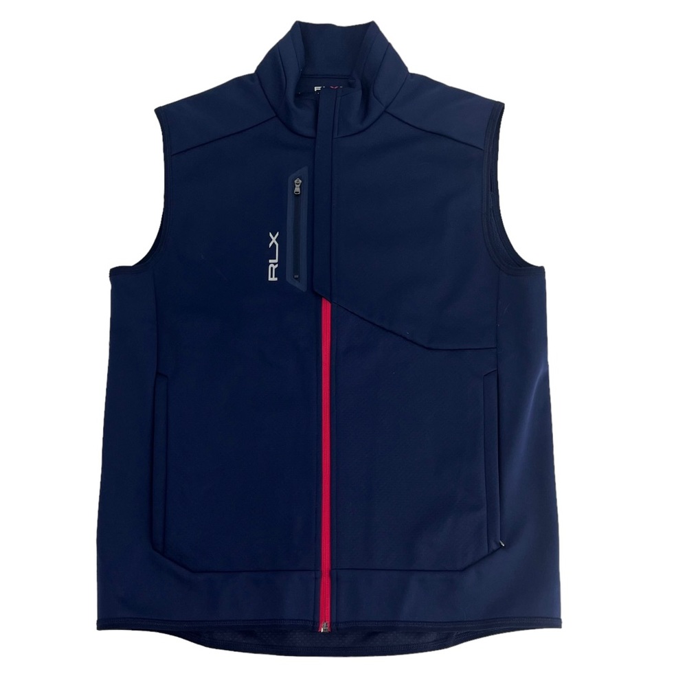 RLX Ralph Lauren Vest Mens Medium Navy Blue Golf Performance Premium Zip Stretch